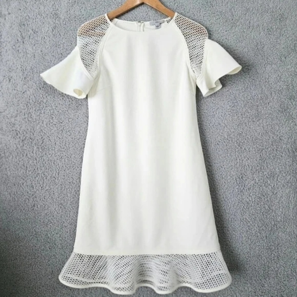 Zac Posen Off White Mini Dress US 2 XS Short Sleeve Graduation Prom Bachelorette - Picture 3 of 15